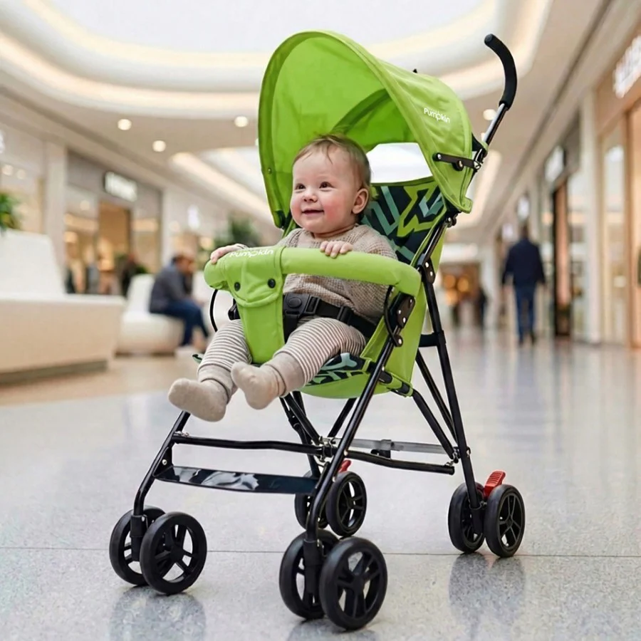 Kiddie Kingdom Buggy Stroller Fully Adjustable Canopy, Compact Umbrella Fold, Rear Brakes - Green